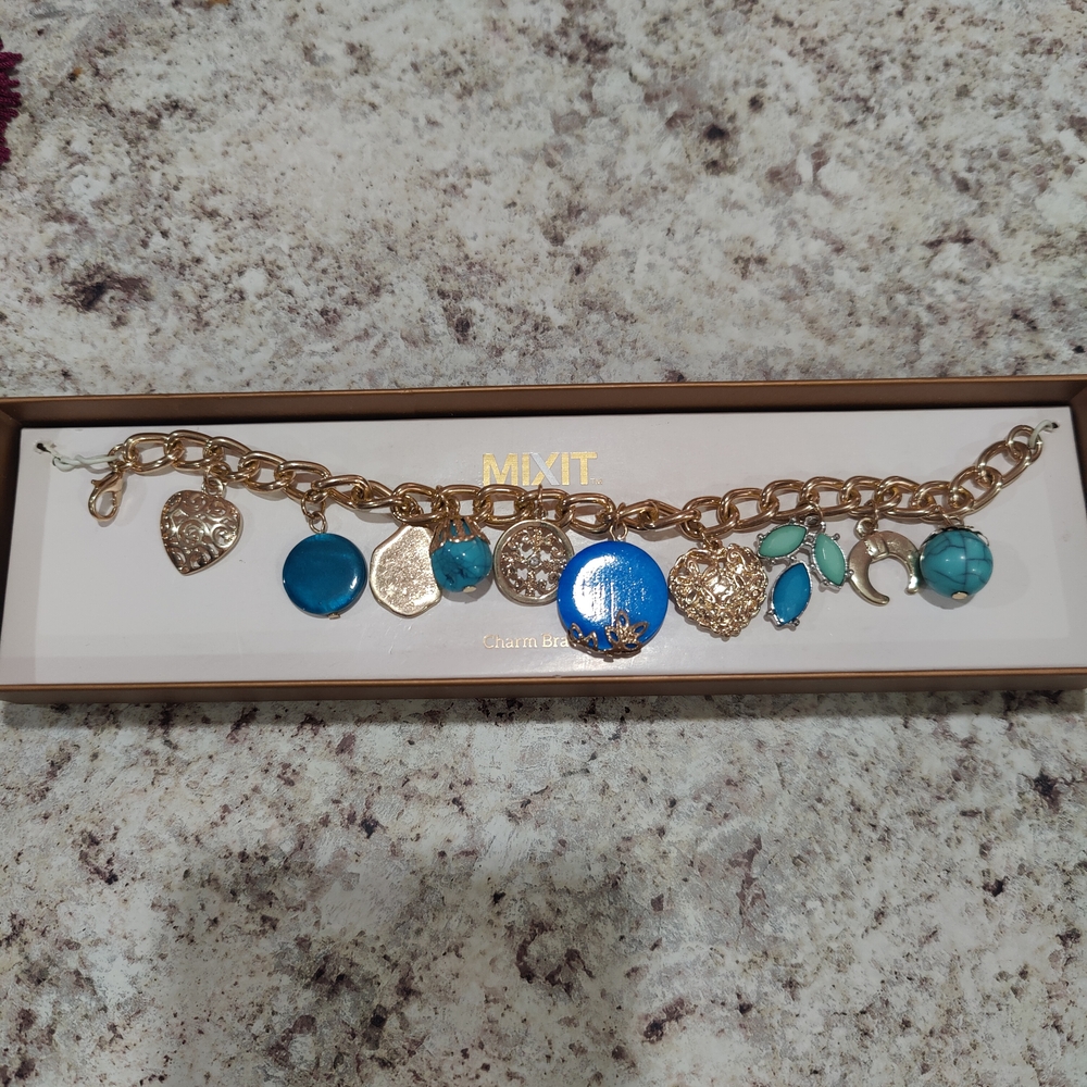 Mixit Gold and Blue Charm Bracelet